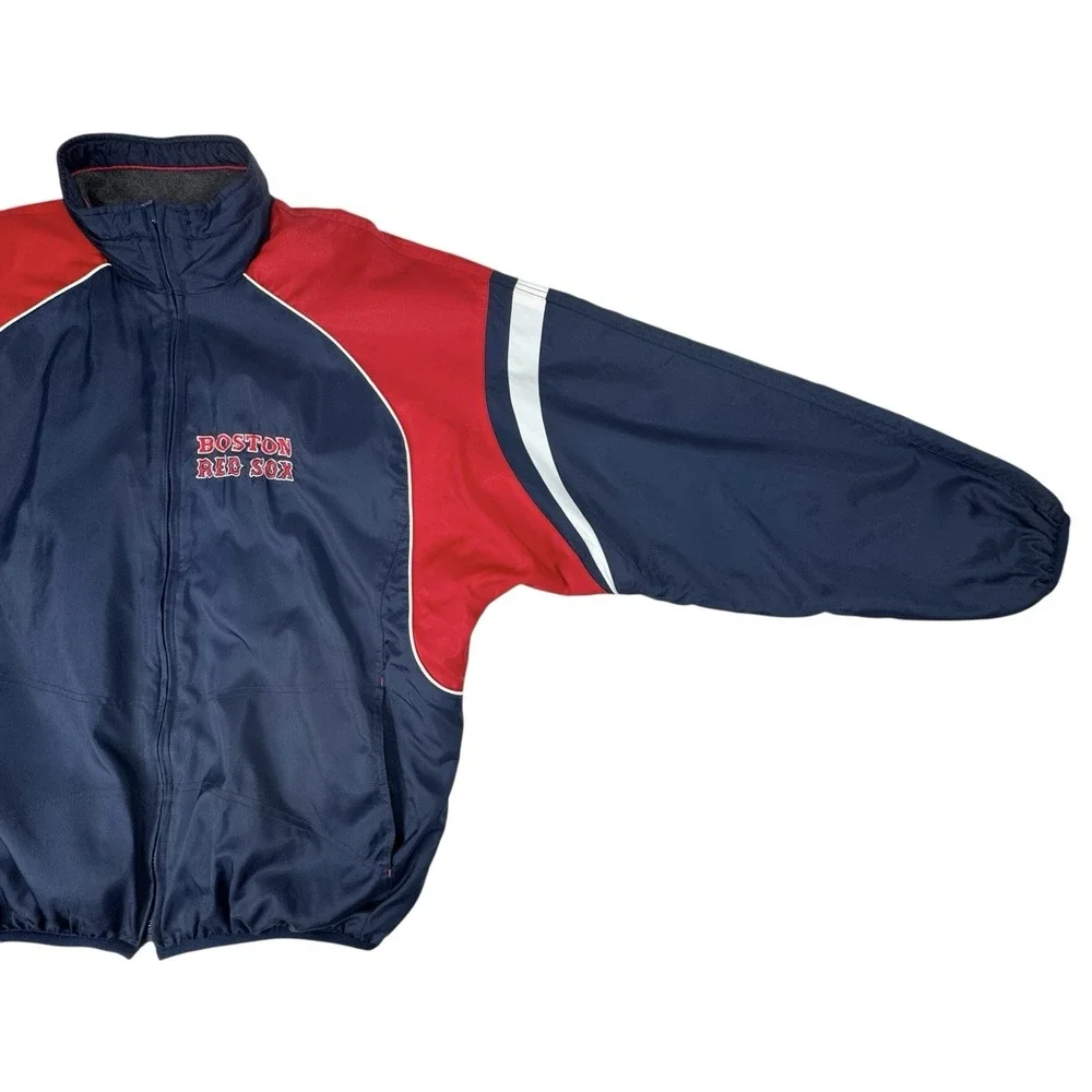 Boston Red Sox‎ Reversible Dugout Jacket M MLB Nylon Fleece Full Zip Navy Red